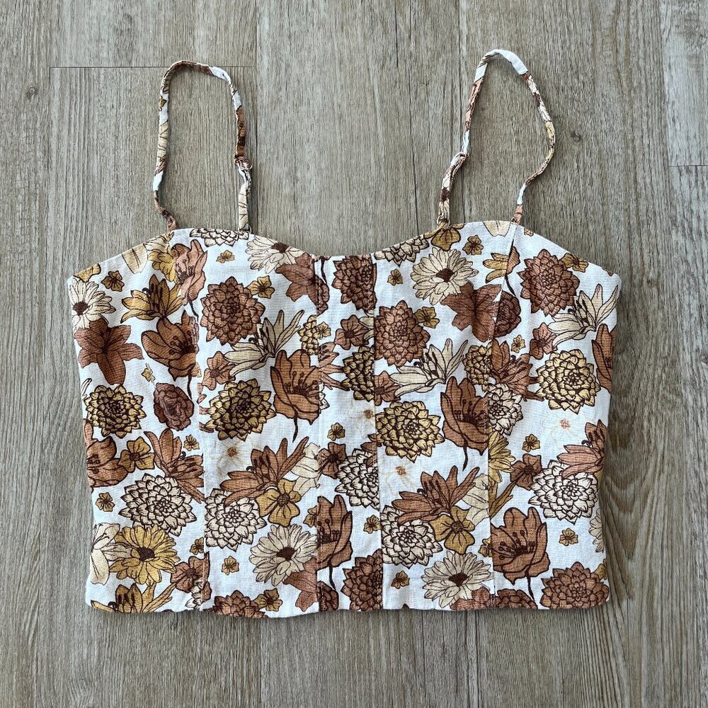 Womens C&C California White/Brown Cropped Tank - 6